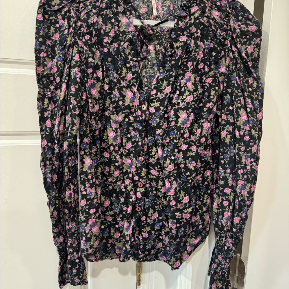 Free People Black Floral Blouse